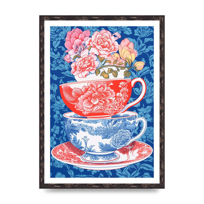 Delicate Floral Patterns on Colorful Cups