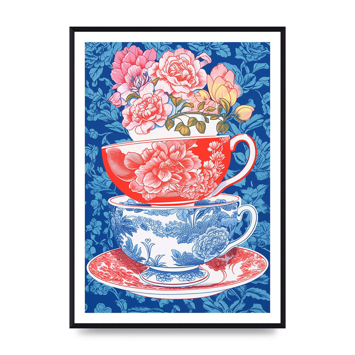 Delicate Floral Patterns on Colorful Cups