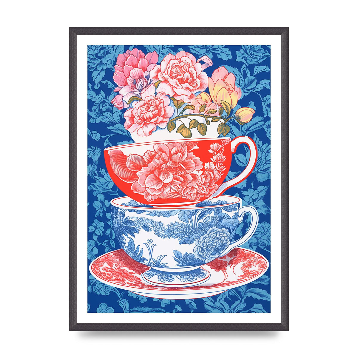 Delicate Floral Patterns on Colorful Cups