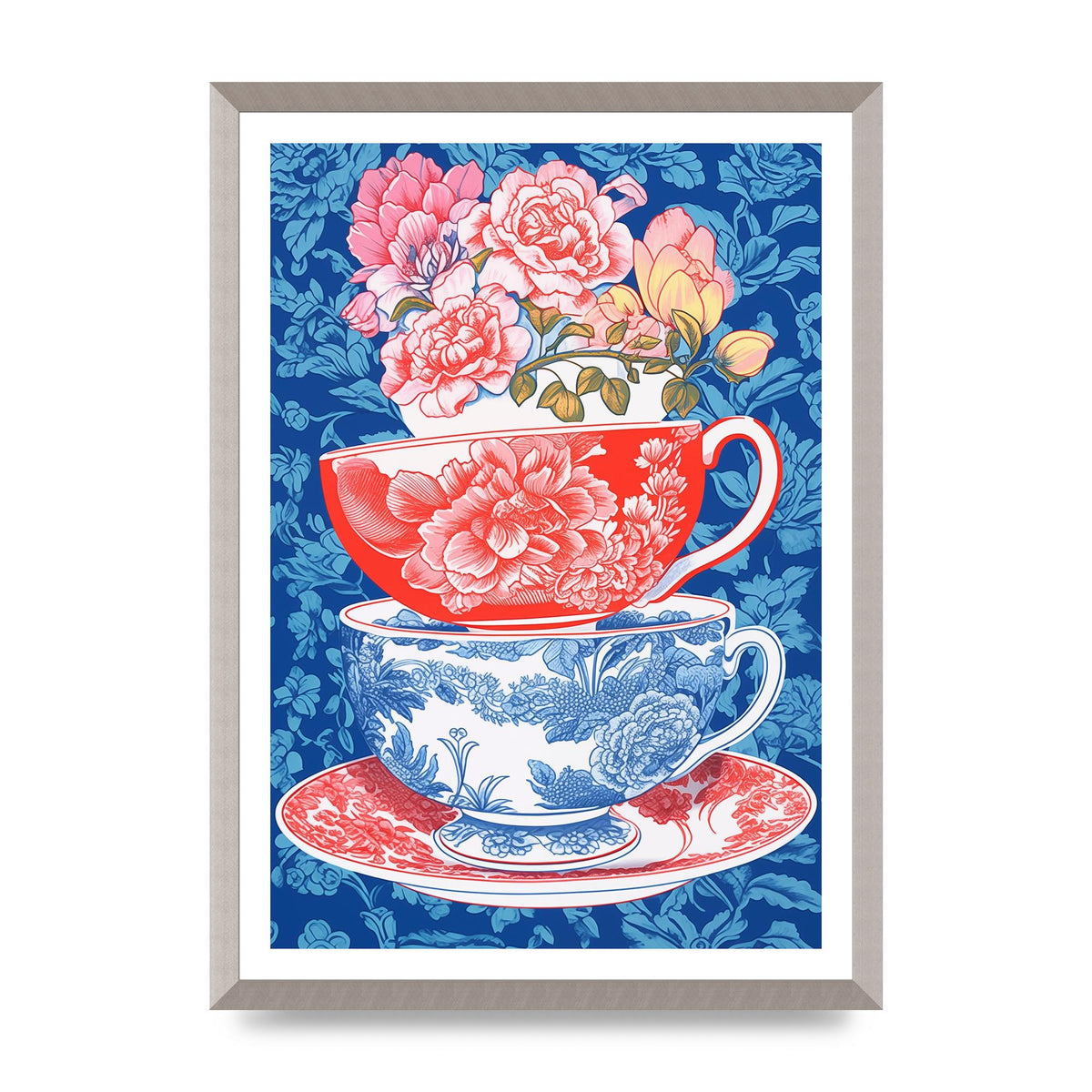 Delicate Floral Patterns on Colorful Cups