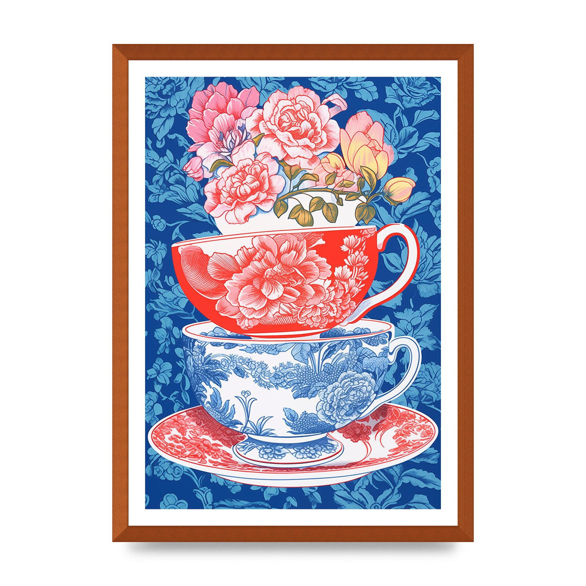 Delicate Floral Patterns on Colorful Cups