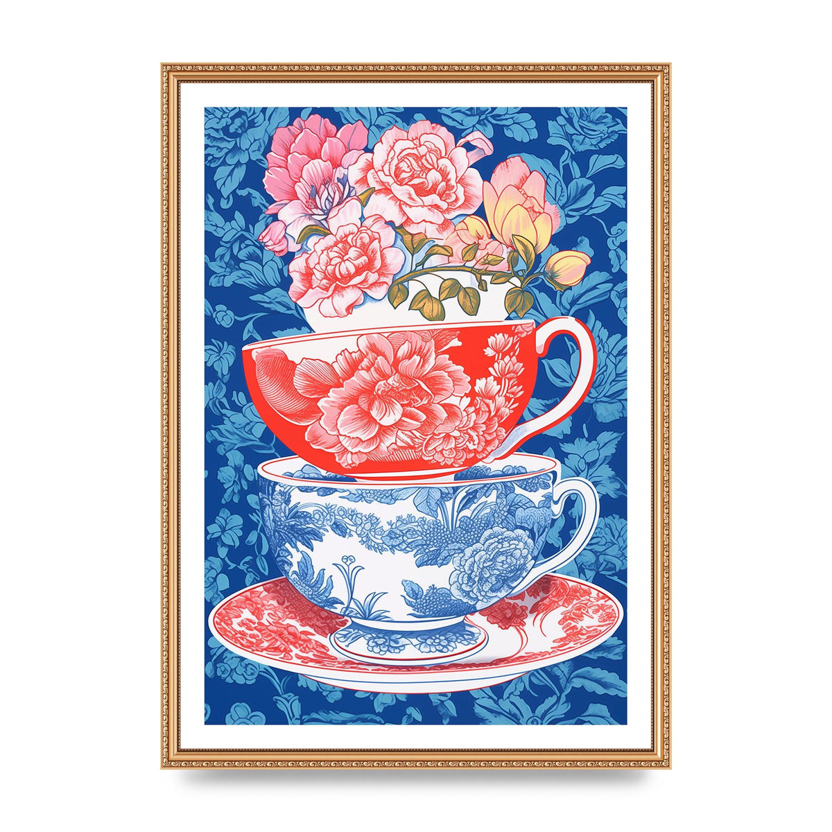 Delicate Floral Patterns on Colorful Cups