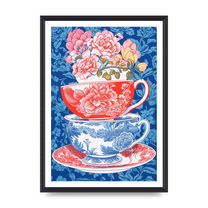 Delicate Floral Patterns on Colorful Cups