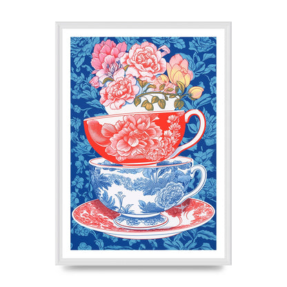 Delicate Floral Patterns on Colorful Cups