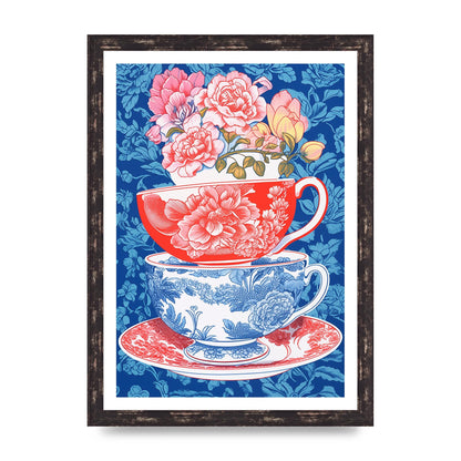 Delicate Floral Patterns on Colorful Cups