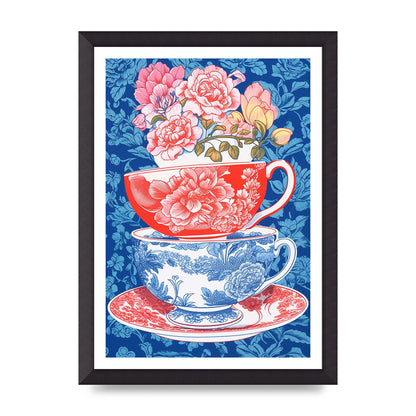 Delicate Floral Patterns on Colorful Cups