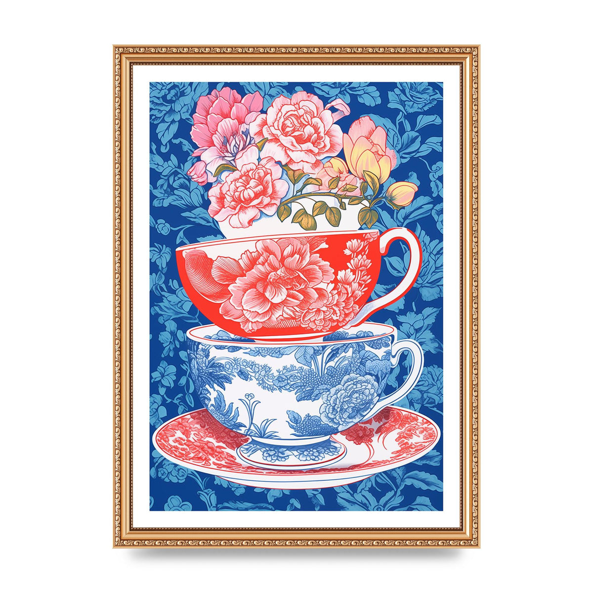 Delicate Floral Patterns on Colorful Cups