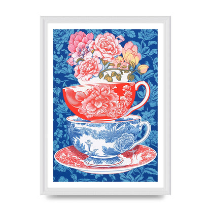 Delicate Floral Patterns on Colorful Cups