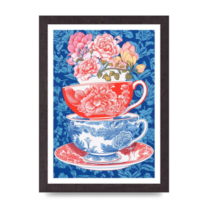Delicate Floral Patterns on Colorful Cups