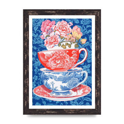 Delicate Floral Patterns on Colorful Cups
