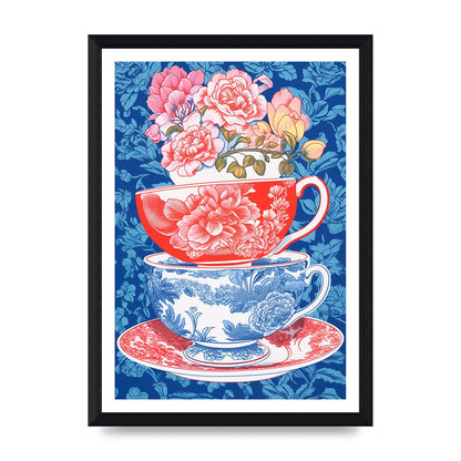 Delicate Floral Patterns on Colorful Cups
