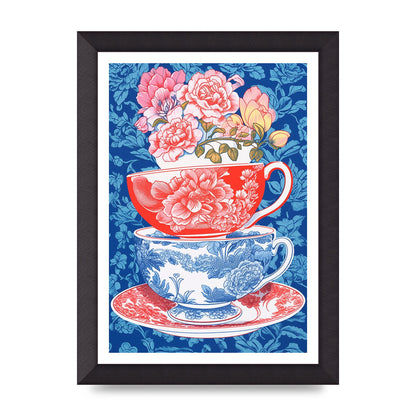 Delicate Floral Patterns on Colorful Cups