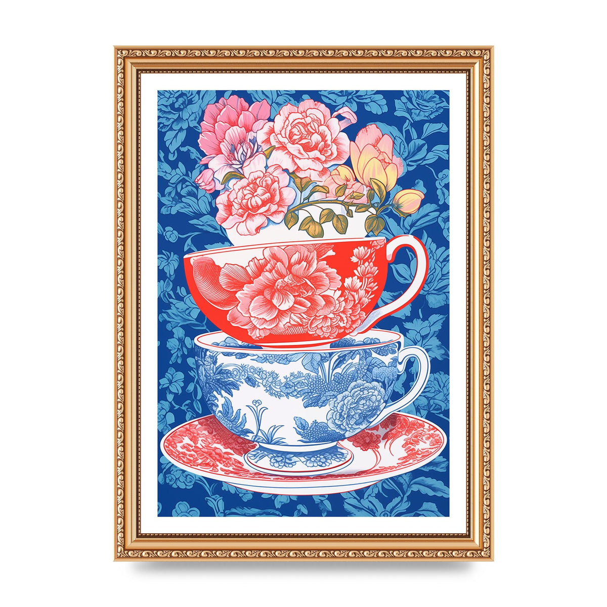 Delicate Floral Patterns on Colorful Cups