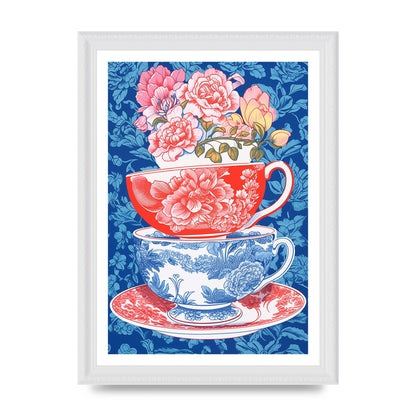 Delicate Floral Patterns on Colorful Cups