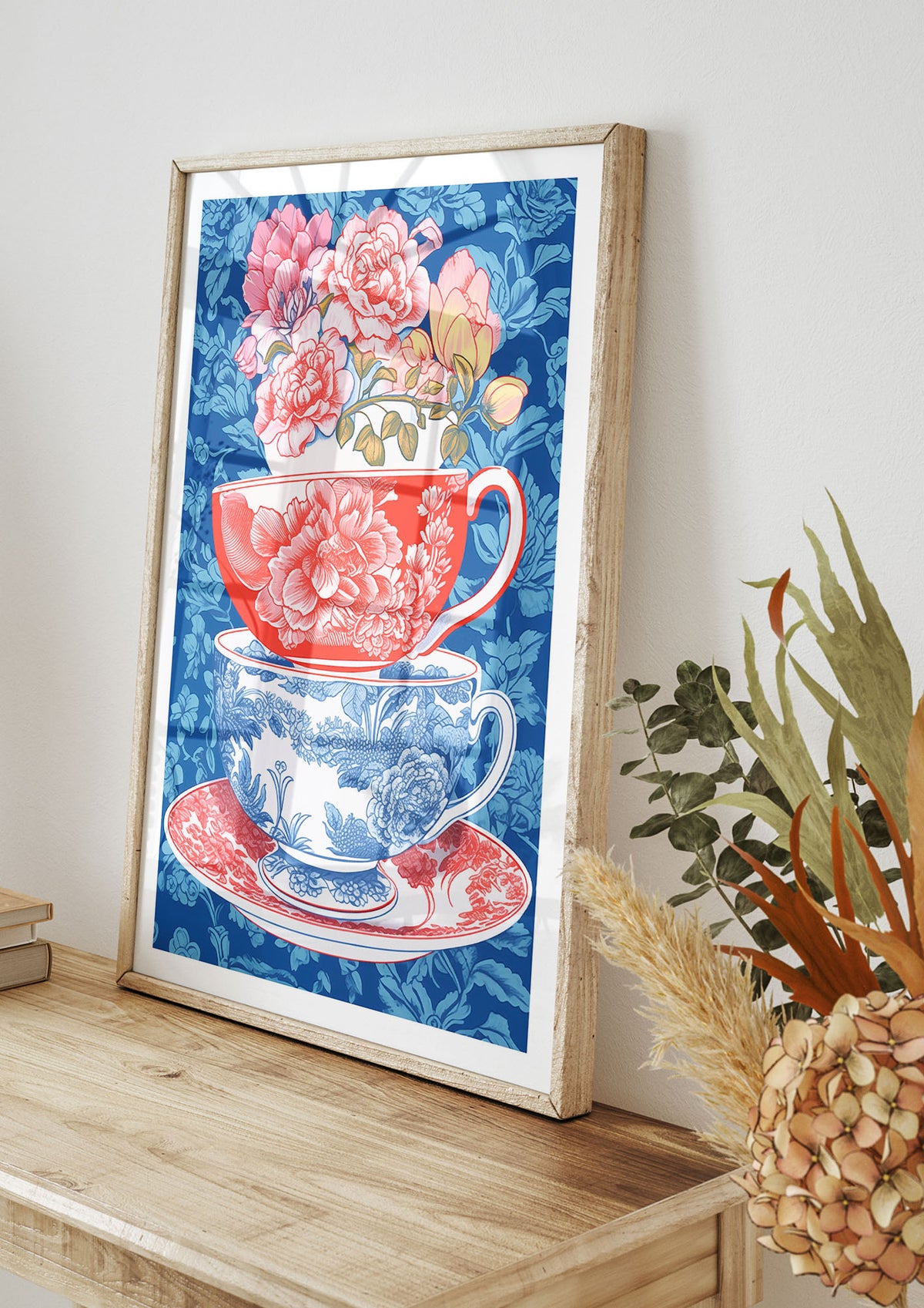 Delicate Floral Patterns on Colorful Cups