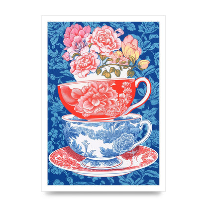 Delicate Floral Patterns on Colorful Cups