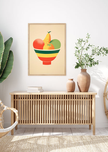 Minimalist Fruit Bowl Risograph Print