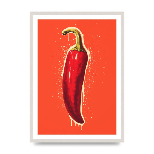 Fiery Chili Pepper Minimalist Risograph