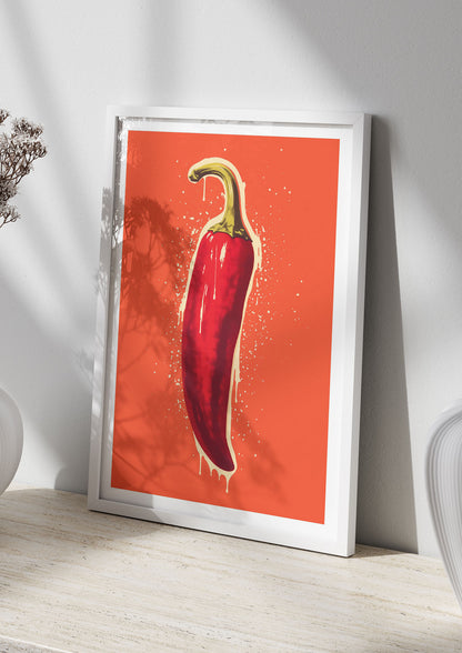 Fiery Chili Pepper Minimalist Risograph