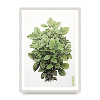 Mint Leaves Black and White Refreshment, print in an A2 white saw cut grain frame
