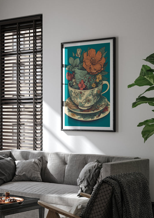 Teacup and Saucer with Floral Motifs