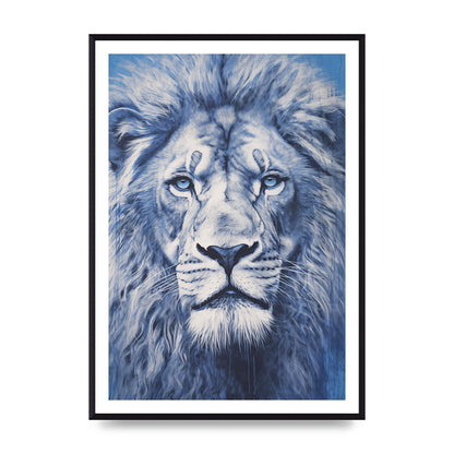 Regal Lion on Blue Background