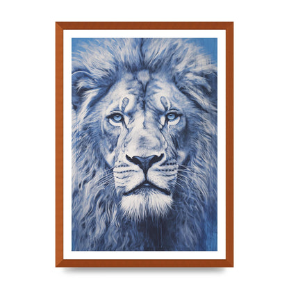 Regal Lion on Blue Background