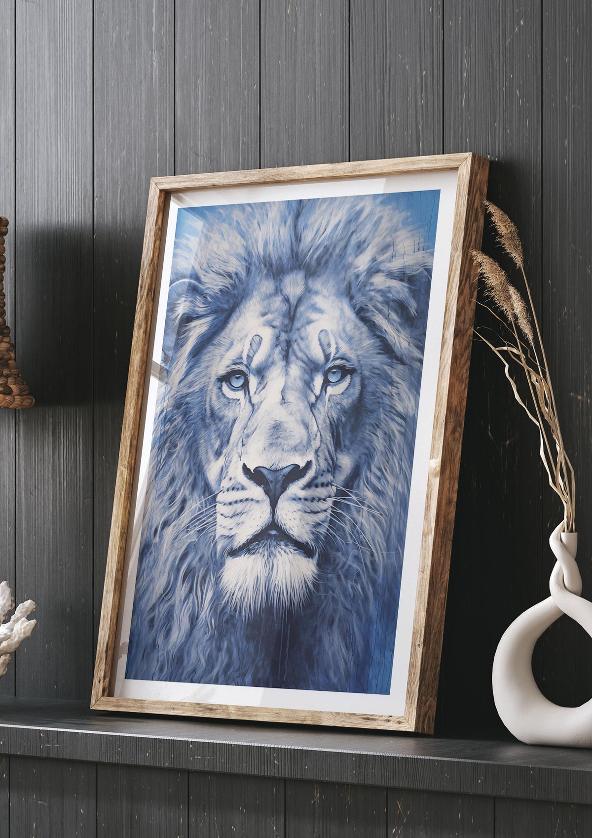Regal Lion on Blue Background
