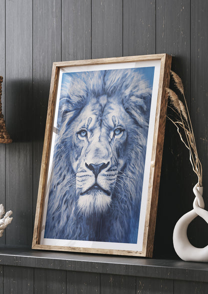 Regal Lion on Blue Background
