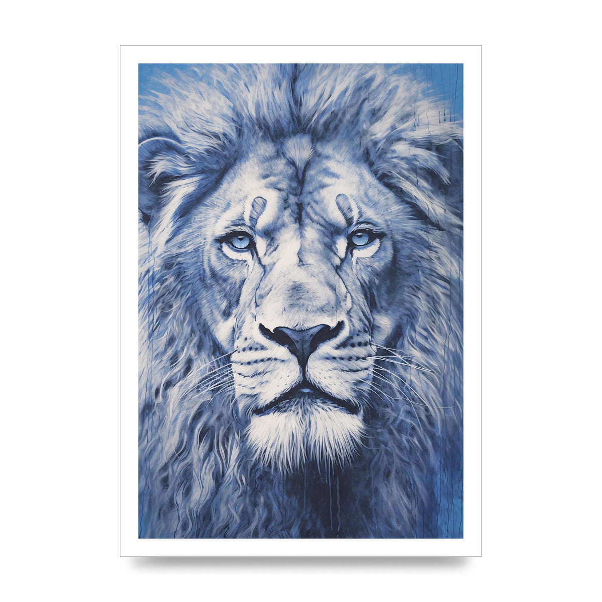 Regal Lion on Blue Background