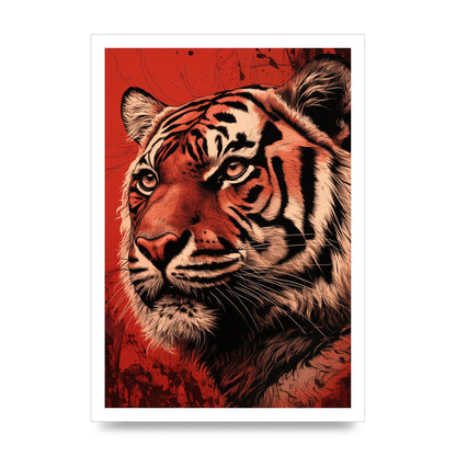 Tigers Intense Stare on Red