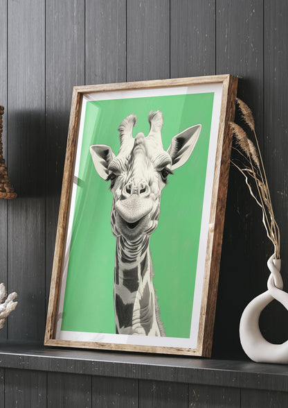 Giraffe Headshot on Vivid Green