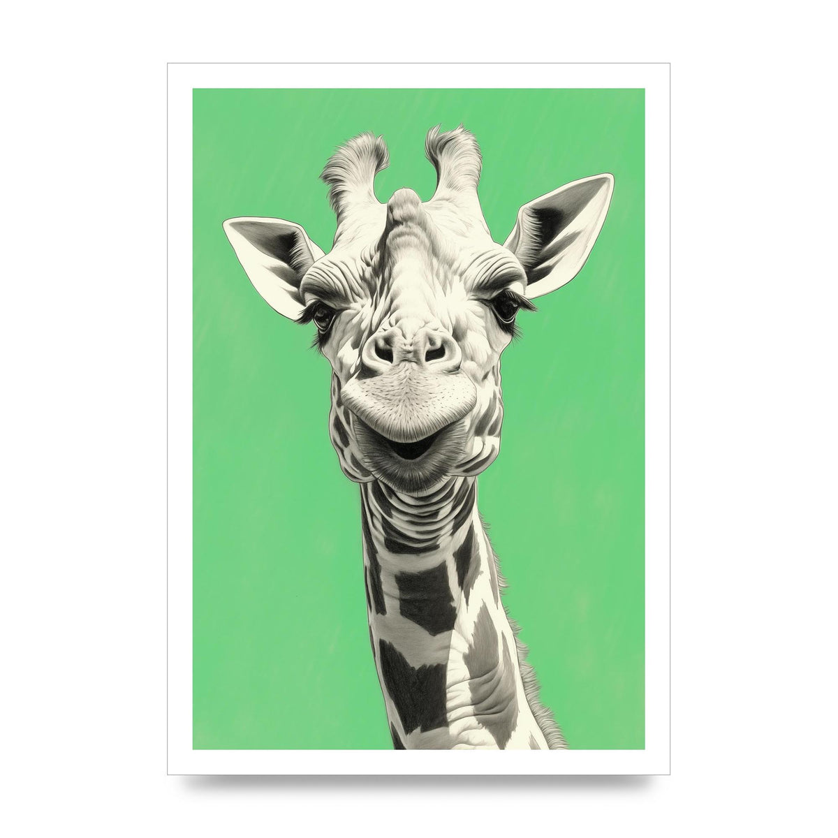 Giraffe Headshot on Vivid Green