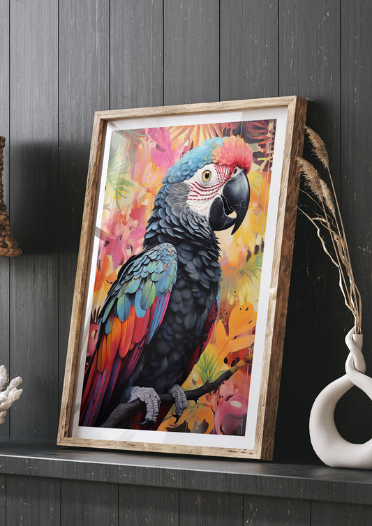 Colorful Parrot with Rainforest Backdrop