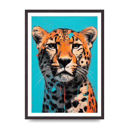 Contrasting Cheetah Face on Turquoise