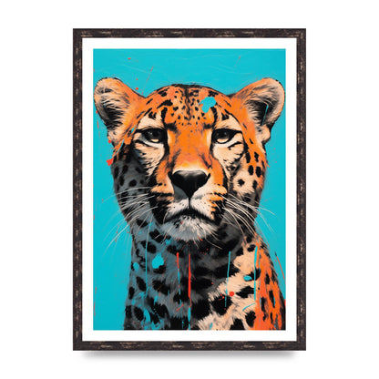 Contrasting Cheetah Face on Turquoise
