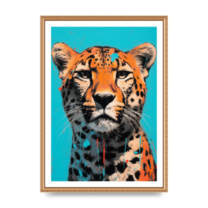 Contrasting Cheetah Face on Turquoise