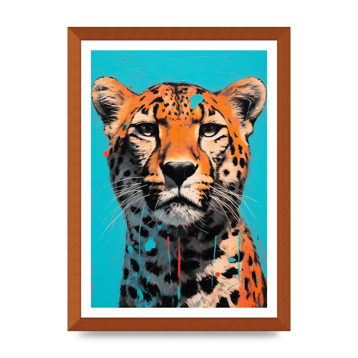 Contrasting Cheetah Face on Turquoise