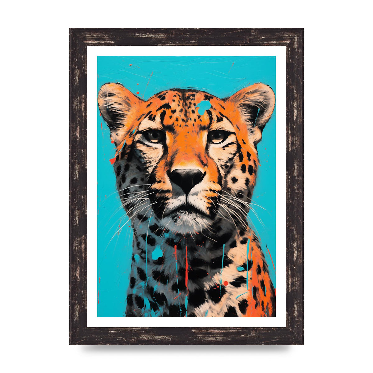 Contrasting Cheetah Face on Turquoise