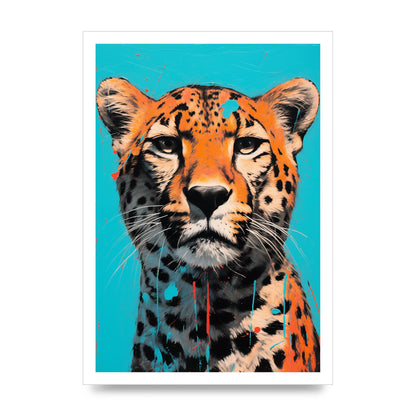 Contrasting Cheetah Face on Turquoise
