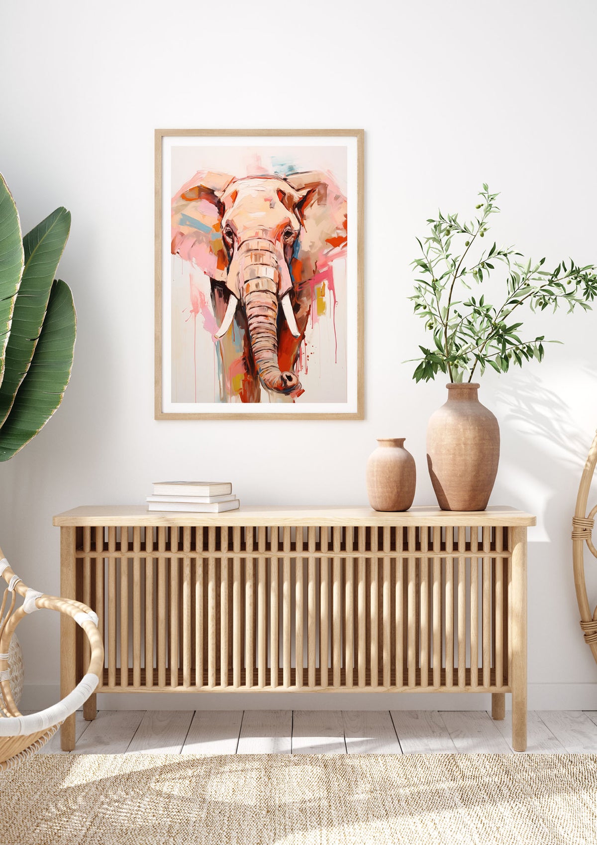 Elephants Stark Contour on White