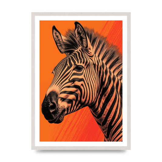 Bold Zebra Head on Vibrant Orange