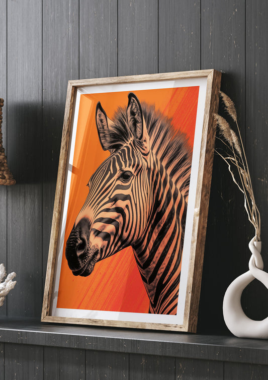 Bold Zebra Head on Vibrant Orange