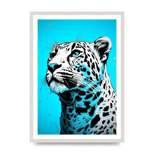 Focused Cheetah Face on Turquoise