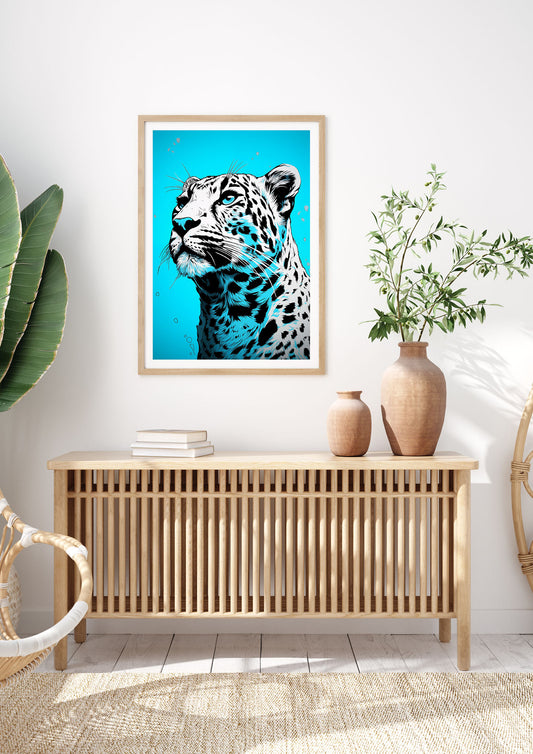 Focused Cheetah Face on Turquoise