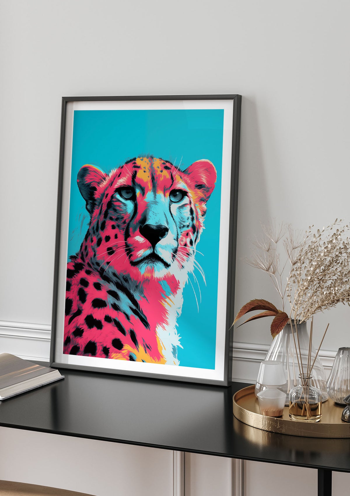 Sleek Cheetah Stare on Turquoise