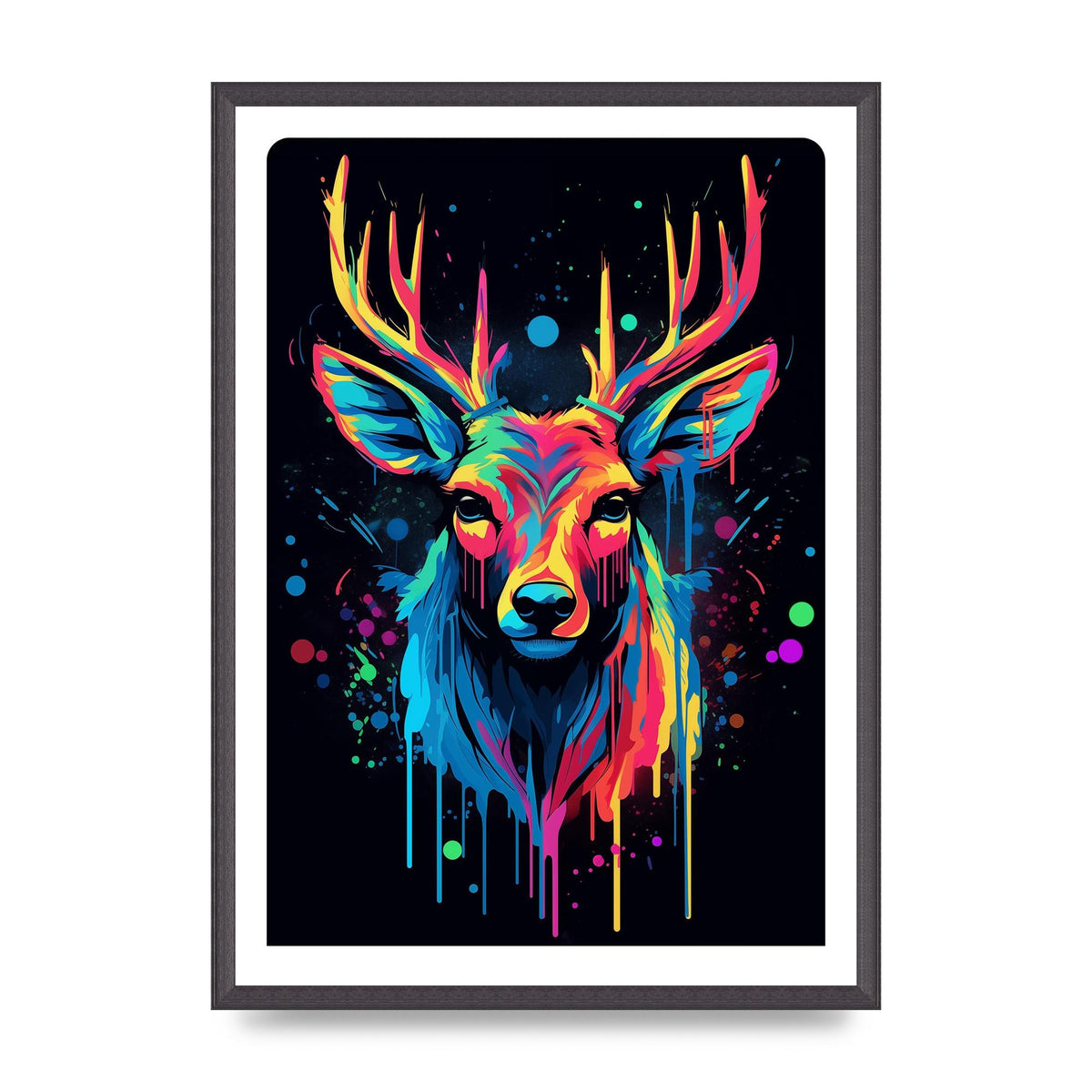 Neon Deer Elegance with Color Drops