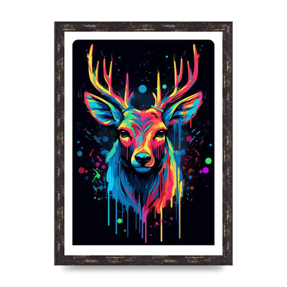 Neon Deer Elegance with Color Drops