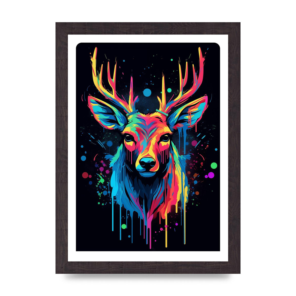 Neon Deer Elegance with Color Drops
