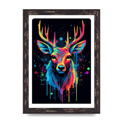 Neon Deer Elegance with Color Drops
